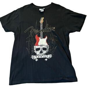 Vintage Fender Guitar Men's MD Stratocaster Skull & Flames Graphic T-shirt
